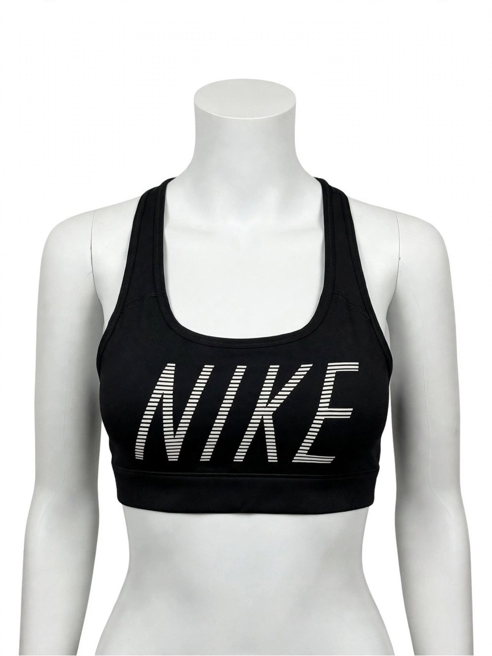 Nike Black Sports Bra with White Striped NIKE Logo